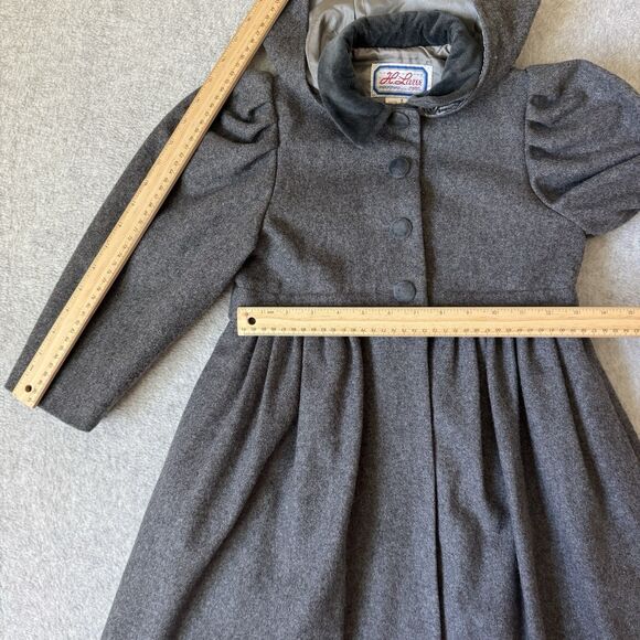 Wool Winter Coat Girls 6 Grey Overcoat Princess Puff Shoulder Hooded H Lans VTG - Picture 8 of 14